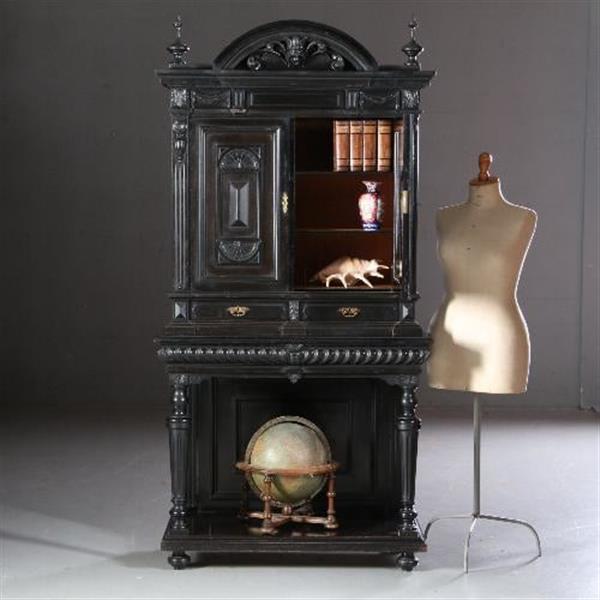 Grote foto monumentaal rariteitenkabinet of drankenkastje ca 1875 hollands zwart gepolitoerd no.990951 antiek en kunst stoelen en banken