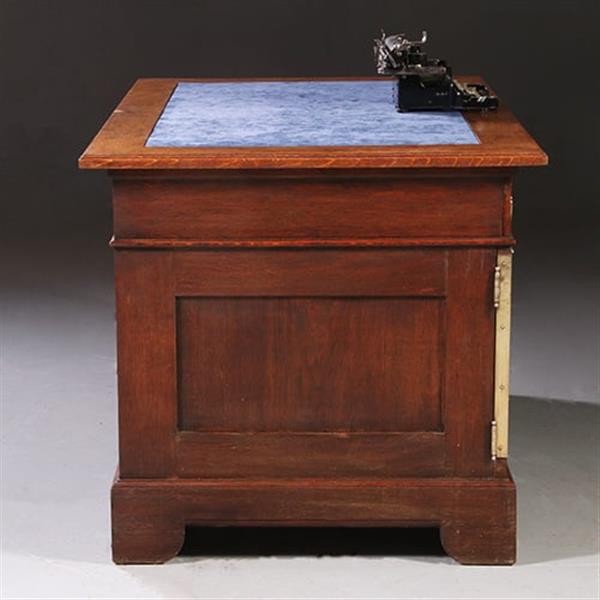 Grote foto art nouveau bureau met brons beslag en armstoel incl stof en leer naar wens no. 211115 antiek en kunst stoelen en banken