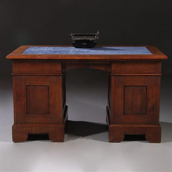 Grote foto art nouveau bureau met brons beslag en armstoel incl stof en leer naar wens no. 211115 antiek en kunst stoelen en banken