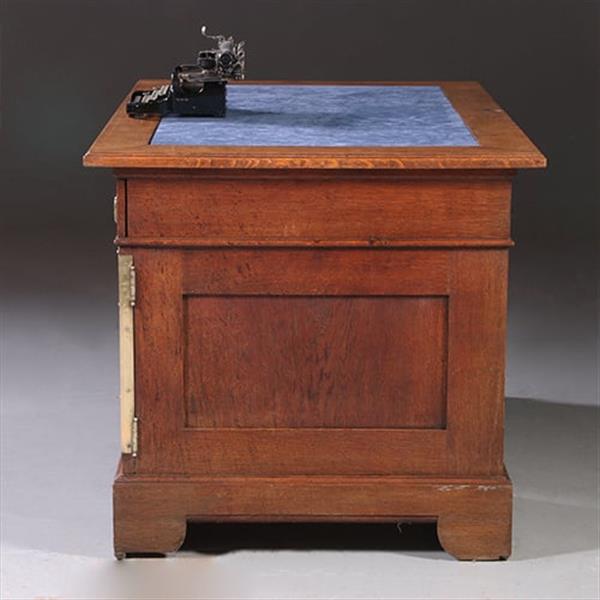 Grote foto art nouveau bureau met brons beslag en armstoel incl stof en leer naar wens no. 211115 antiek en kunst stoelen en banken