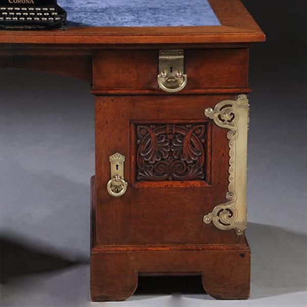 Grote foto art nouveau bureau met brons beslag en armstoel incl stof en leer naar wens no. 211115 antiek en kunst stoelen en banken