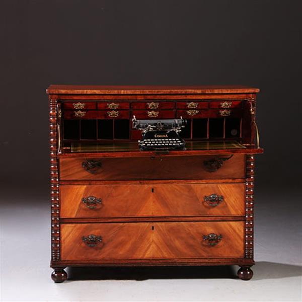 Grote foto commode laat victoriaans met bureau en groen ingelegd leder schrijfblad ca 1890 no.211110 antiek en kunst overige in antiek gebruiksvoorwerpen