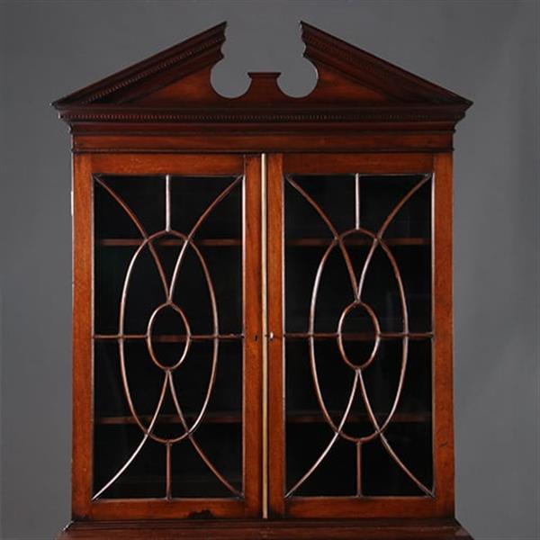 Grote foto boekenkast met bureau of buro bookcase ca 1825 met timpaan donker mahonie no.211760 antiek en kunst overige in antiek gebruiksvoorwerpen