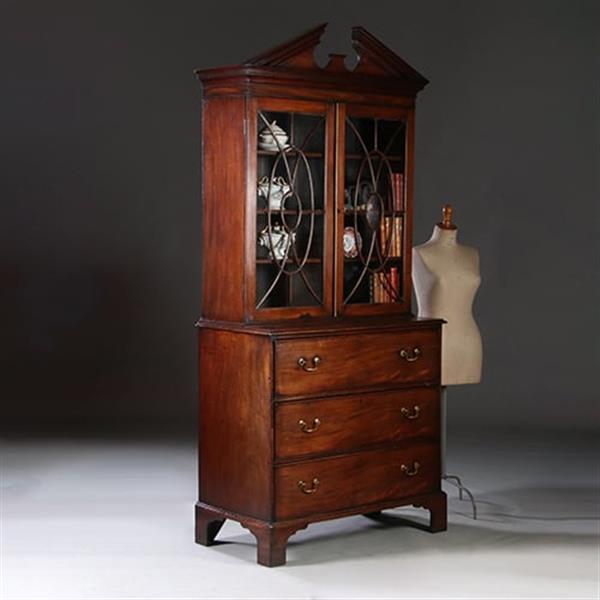 Grote foto boekenkast met bureau of buro bookcase ca 1825 met timpaan donker mahonie no.211760 antiek en kunst overige in antiek gebruiksvoorwerpen
