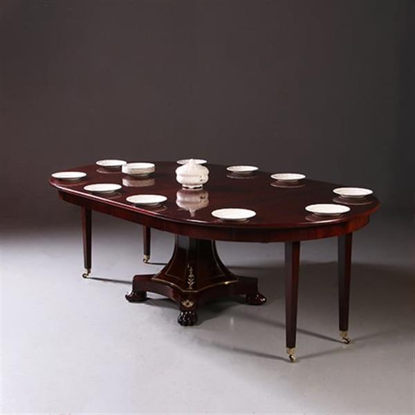 Grote foto empire coulissetafel ca 1810 in mahonie met bloemmahonie op sluierpoot met veel brons beslag no.96 antiek en kunst stoelen en banken