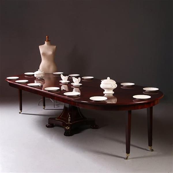Grote foto empire coulissetafel ca 1810 in mahonie met bloemmahonie op sluierpoot met veel brons beslag no.96 antiek en kunst stoelen en banken