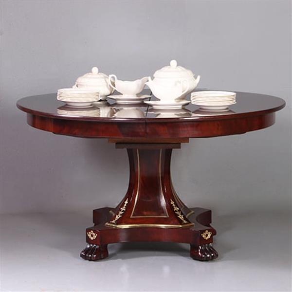 Grote foto empire coulissetafel ca 1810 in mahonie met bloemmahonie op sluierpoot met veel brons beslag no.96 antiek en kunst stoelen en banken
