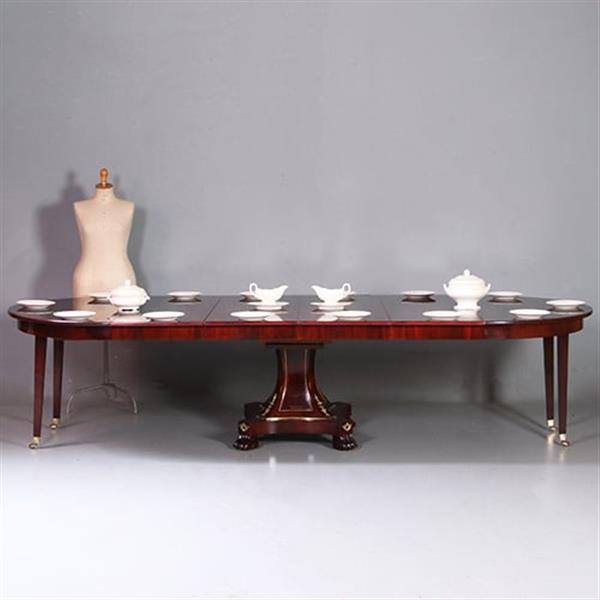 Grote foto empire coulissetafel ca 1810 in mahonie met bloemmahonie op sluierpoot met veel brons beslag no.96 antiek en kunst stoelen en banken