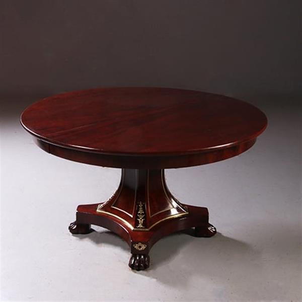 Grote foto empire coulissetafel ca 1810 in mahonie met bloemmahonie op sluierpoot met veel brons beslag no.96 antiek en kunst stoelen en banken