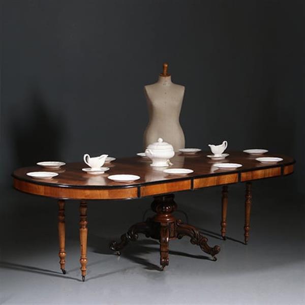 Grote foto lange eetkamertafel wortelnoten willem iii ca 1875 permanente lengte no.212825 antiek en kunst stoelen en banken