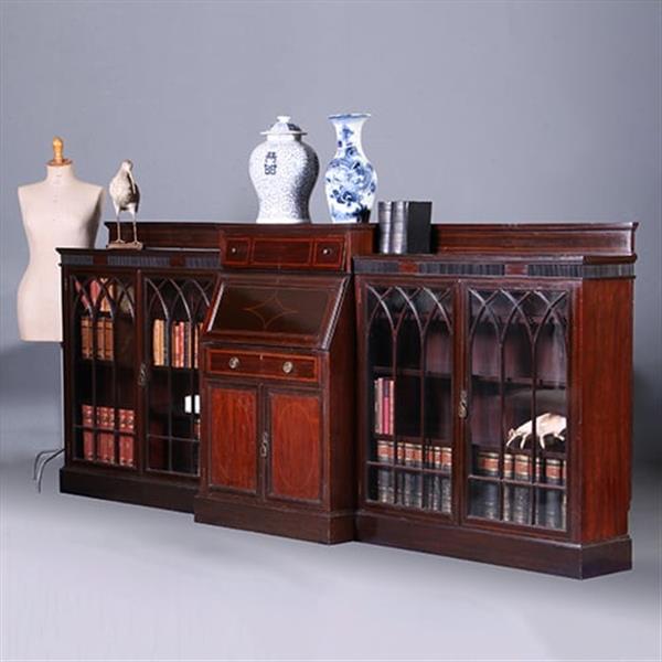 Grote foto een bijna 3 m. lange lage boekenkast met secretaire 1910 maple co no.222140 antiek en kunst overige in antiek gebruiksvoorwerpen