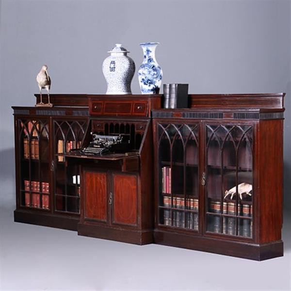 Grote foto een bijna 3 m. lange lage boekenkast met secretaire 1910 maple co no.222140 antiek en kunst overige in antiek gebruiksvoorwerpen
