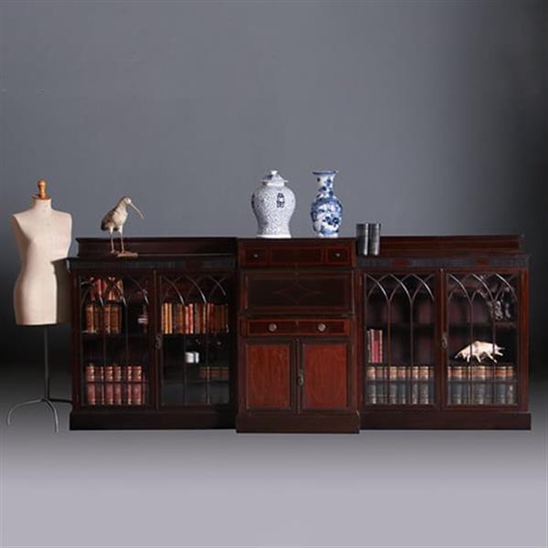 Grote foto een bijna 3 m. lange lage boekenkast met secretaire 1910 maple co no.222140 antiek en kunst overige in antiek gebruiksvoorwerpen