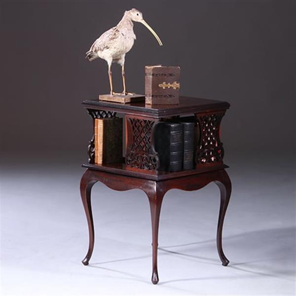 Grote foto kleine vierkante boekenmolen laat victoriaans ca 1890 met ajour gezaagde paneeltjes no.222150 antiek en kunst stoelen en banken
