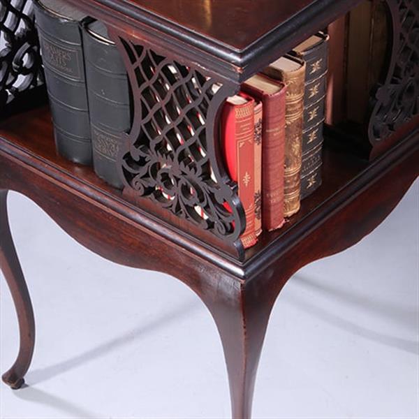 Grote foto kleine vierkante boekenmolen laat victoriaans ca 1890 met ajour gezaagde paneeltjes no.222150 antiek en kunst stoelen en banken