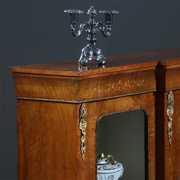 Grote foto credenza vitrine met 3 beglaasde deuren ca 1870 notenhouten fraaie nerf no.230220 antiek en kunst stoelen en banken