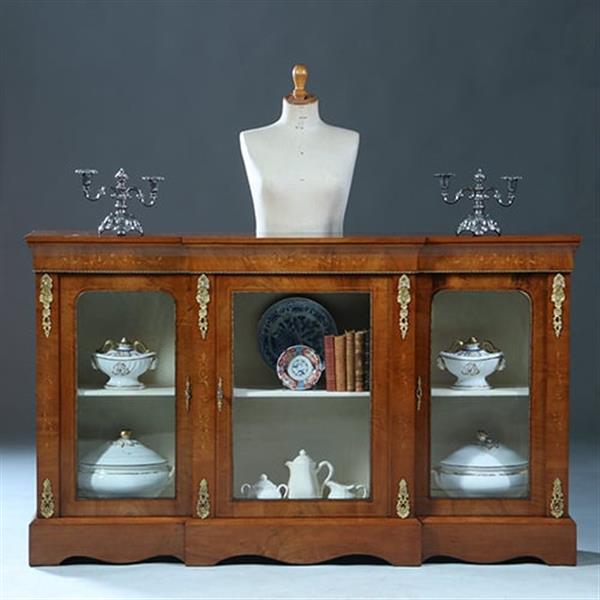 Grote foto credenza vitrine met 3 beglaasde deuren ca 1870 notenhouten fraaie nerf no.230220 antiek en kunst stoelen en banken
