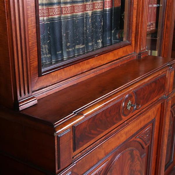 Grote foto bibliotheekkast 2 60 m hoog met 6 deuren en dubbel break front ca. 1880 facet geslepen glas no.222 antiek en kunst stoelen en banken