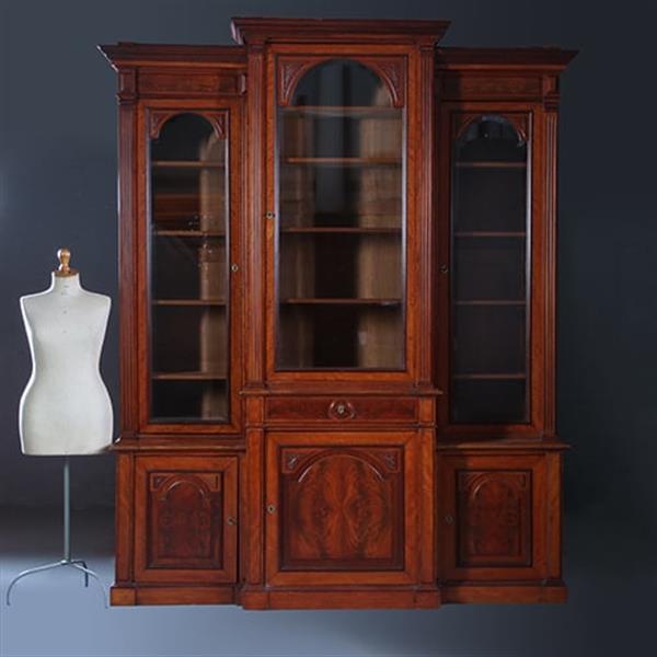 Grote foto bibliotheekkast 2 60 m hoog met 6 deuren en dubbel break front ca. 1880 facet geslepen glas no.222 antiek en kunst stoelen en banken