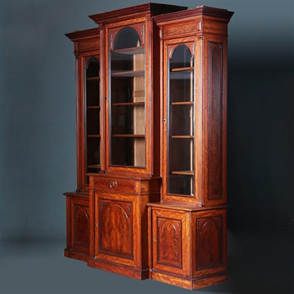 Grote foto bibliotheekkast 2 60 m hoog met 6 deuren en dubbel break front ca. 1880 facet geslepen glas no.222 antiek en kunst stoelen en banken