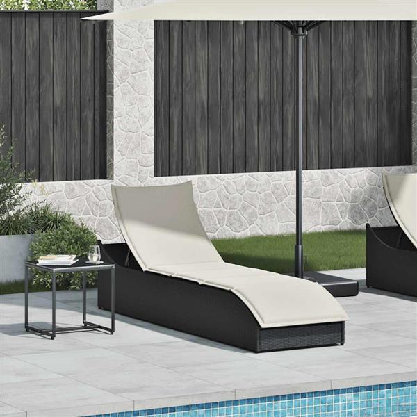 Grote foto vidaxl ligstoel inklapbaar met kussen opbergruimte poly rattan zwart tuin en terras tuinmeubelen