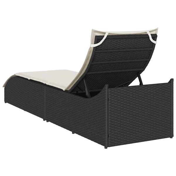Grote foto vidaxl ligstoel inklapbaar met kussen opbergruimte poly rattan zwart tuin en terras tuinmeubelen