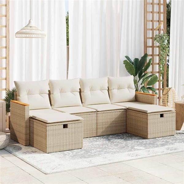 Grote foto vidaxl 6 delige loungeset met kussens poly rattan beige tuin en terras tuinmeubelen