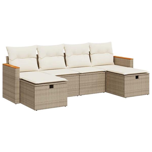 Grote foto vidaxl 6 delige loungeset met kussens poly rattan beige tuin en terras tuinmeubelen
