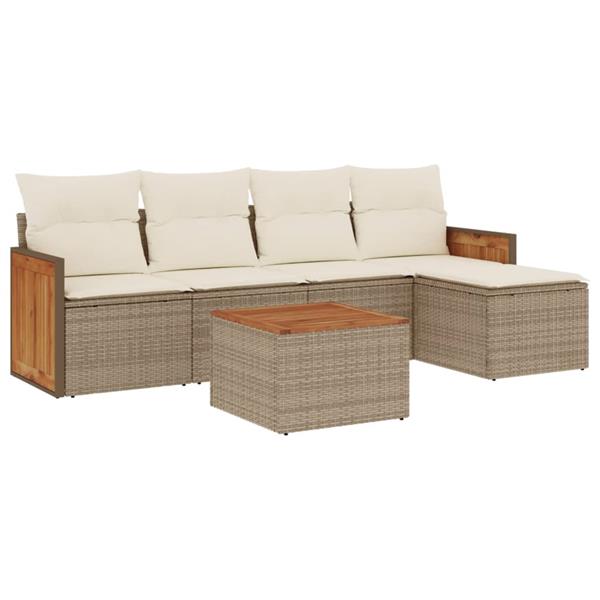 Grote foto vidaxl 6 delige loungeset met kussens poly rattan beige tuin en terras tuinmeubelen