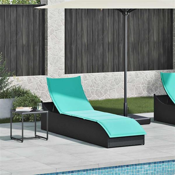 Grote foto vidaxl ligstoel inklapbaar met kussen opbergruimte poly rattan zwart tuin en terras tuinmeubelen