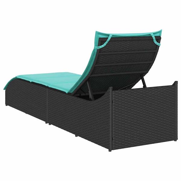 Grote foto vidaxl ligstoel inklapbaar met kussen opbergruimte poly rattan zwart tuin en terras tuinmeubelen