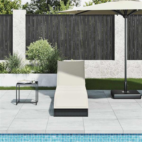 Grote foto vidaxl ligstoel inklapbaar met kussen opbergruimte poly rattan zwart tuin en terras tuinmeubelen