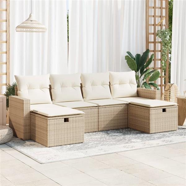 Grote foto vidaxl 6 delige loungeset met kussens poly rattan beige tuin en terras tuinmeubelen
