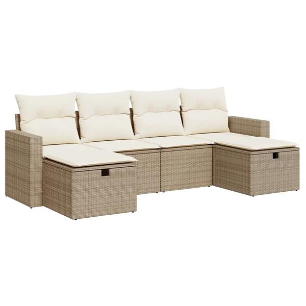 Grote foto vidaxl 6 delige loungeset met kussens poly rattan beige tuin en terras tuinmeubelen
