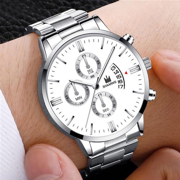 Grote foto luxe zakelijk horloge voor heren quartz roestvrijstalen band datumkalender met 3 subdials kleding dames horloges