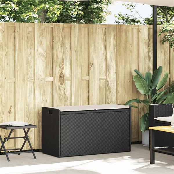 Grote foto vidaxl opbergbank met kussen voor buiten 100 cm poly rattan zwart tuin en terras tuinmeubelen