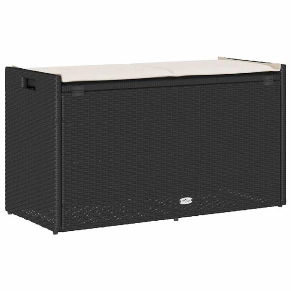 Grote foto vidaxl opbergbank met kussen voor buiten 100 cm poly rattan zwart tuin en terras tuinmeubelen