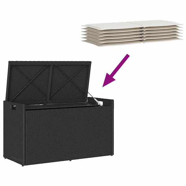 Grote foto vidaxl opbergbank met kussen voor buiten 100 cm poly rattan zwart tuin en terras tuinmeubelen