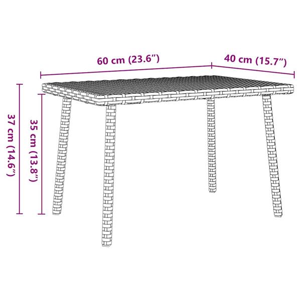 Grote foto vidaxl tuin salontafel rechthoekig 60x40x37 cm poly rattan zwart tuin en terras tuinmeubelen