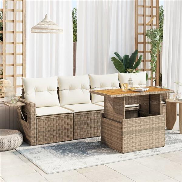 Grote foto vidaxl 5 delige loungeset met kussens poly rattan beige tuin en terras tuinmeubelen