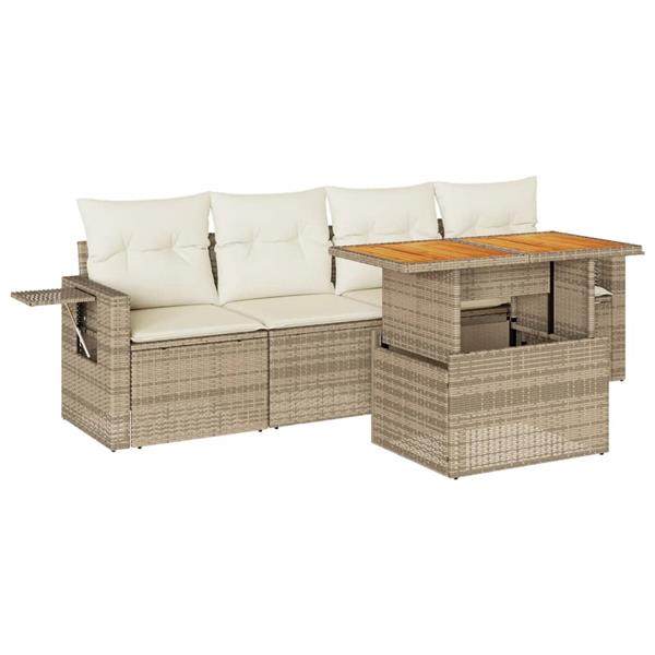 Grote foto vidaxl 5 delige loungeset met kussens poly rattan beige tuin en terras tuinmeubelen