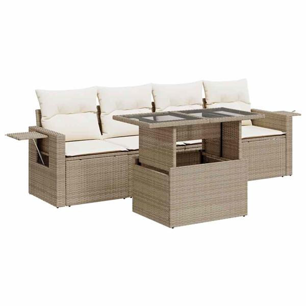 Grote foto vidaxl 5 delige loungeset met kussens poly rattan beige tuin en terras tuinmeubelen