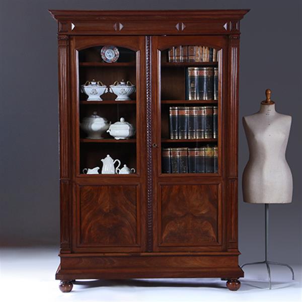 Grote foto boekenkast servieskast mahonie ca 1875 met 6 schappen no.230205 antiek en kunst stoelen en banken