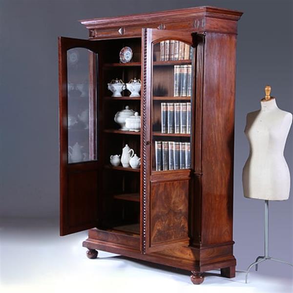 Grote foto boekenkast servieskast mahonie ca 1875 met 6 schappen no.230205 antiek en kunst stoelen en banken