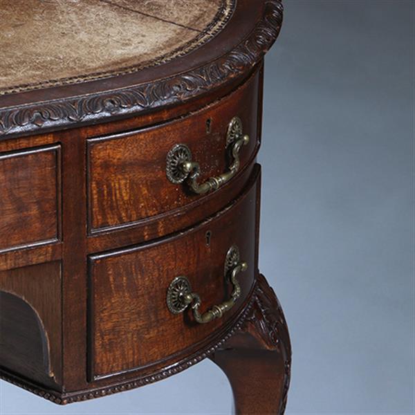 Grote foto niervormig bureau met fabelachtig mooi oud leer en 5 laden ca 1900 no.230210 antiek en kunst overige in antiek gebruiksvoorwerpen