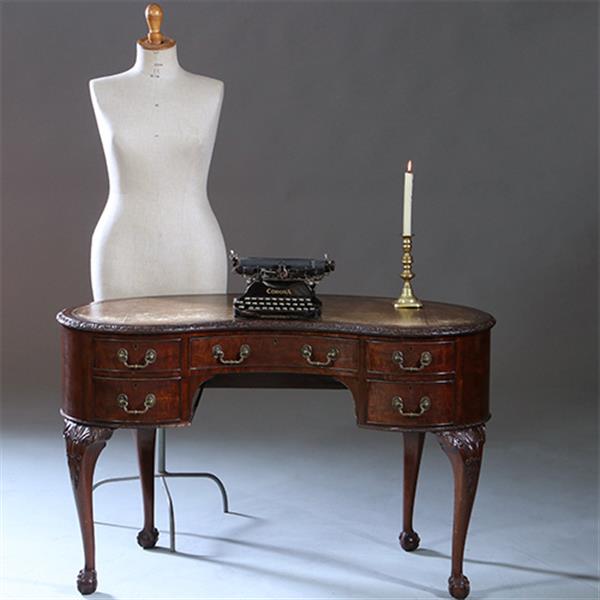 Grote foto niervormig bureau met fabelachtig mooi oud leer en 5 laden ca 1900 no.230210 antiek en kunst overige in antiek gebruiksvoorwerpen