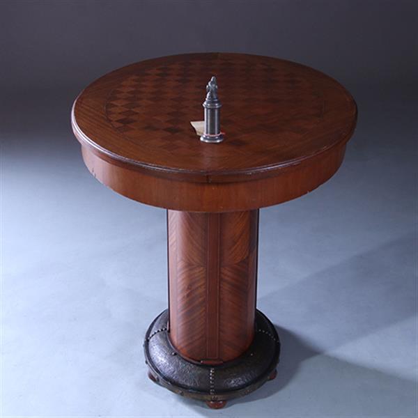 Grote foto art and craft mahonie bijzettafel met blokmoza ek blad en brons beslagen voet ca 1890 no.222175 antiek en kunst stoelen en banken