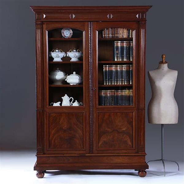 Grote foto boekenkast servieskast mahonie ca 1875 met 6 schappen no.230205 antiek en kunst stoelen en banken