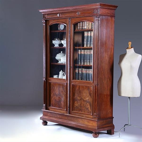 Grote foto boekenkast servieskast mahonie ca 1875 met 6 schappen no.230205 antiek en kunst stoelen en banken