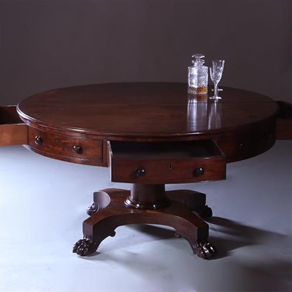 Grote foto drumtabel met massief mahonie blad 4 laden en 4 schijnladen ca 1815 no.230215 antiek en kunst overige in antiek gebruiksvoorwerpen
